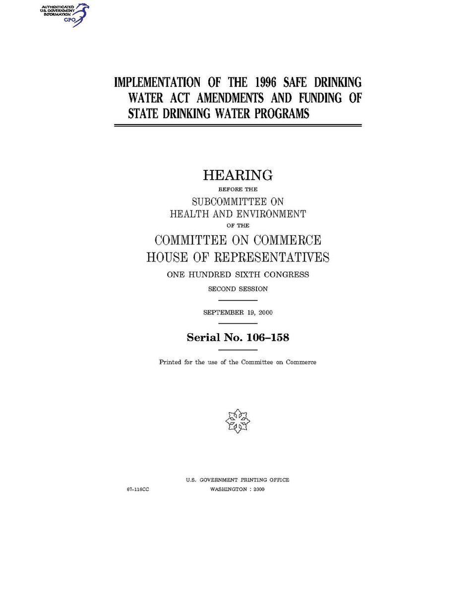 Safe Drinking Water Act and Drinking Water State Revolving Fund